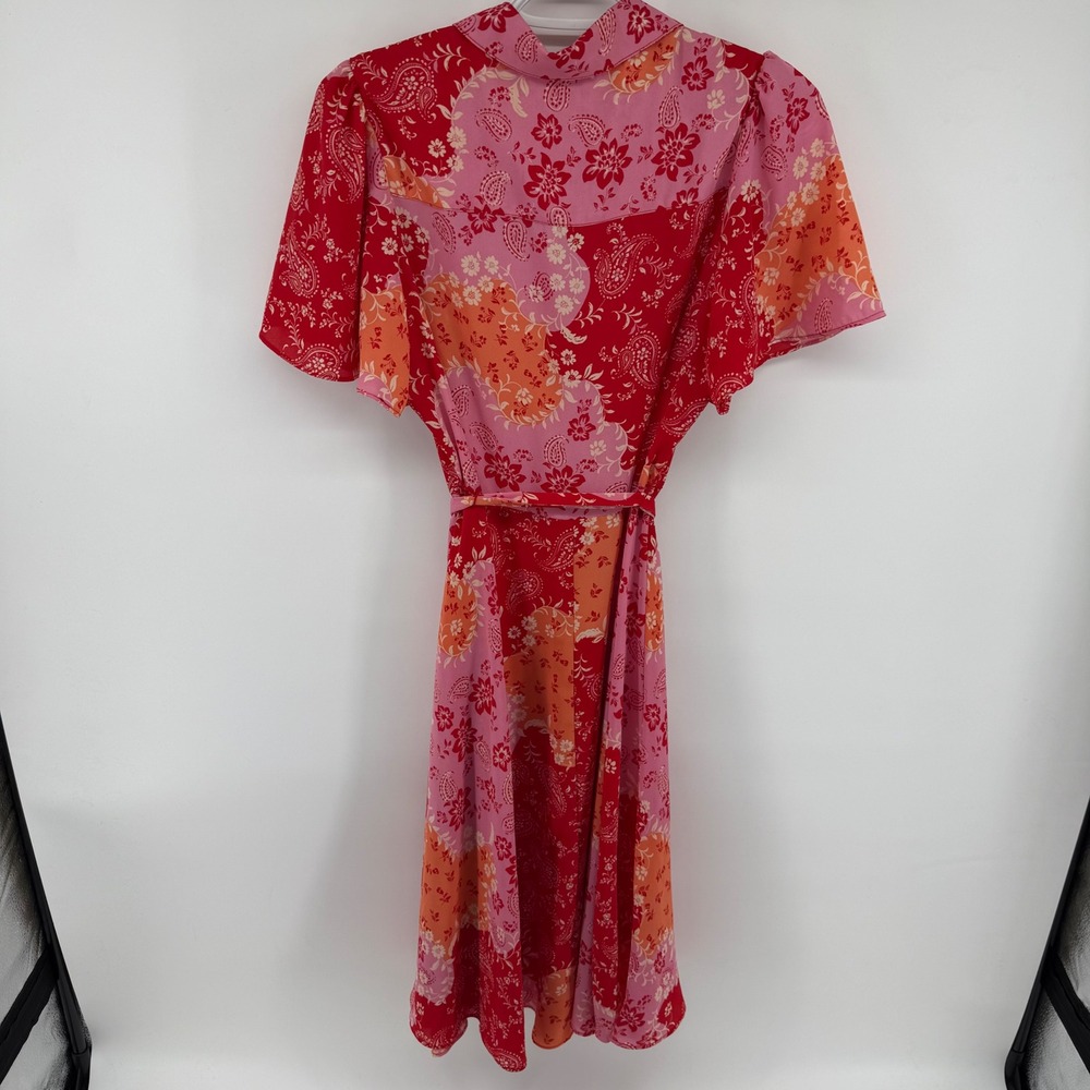 Nanette Lepore Cottagecore Red Pink Floral Paisley‎ Pintuck Shirt Dress Size 8 - Picture 2 of 4